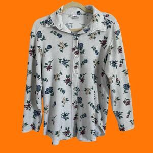 90's vintage gray grunge floral button up y2k blouse SMALL basic editions